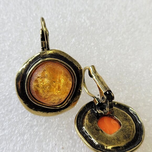Amber Orange and Gold Tone Earrings - Picture 7 of 11
